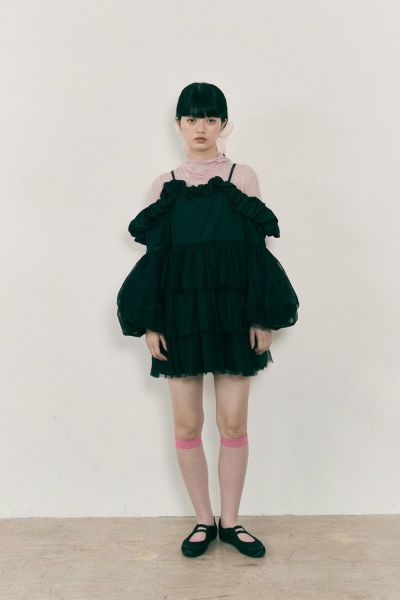 PUFF POM MINI DRESS/BLACK | CEREΛL